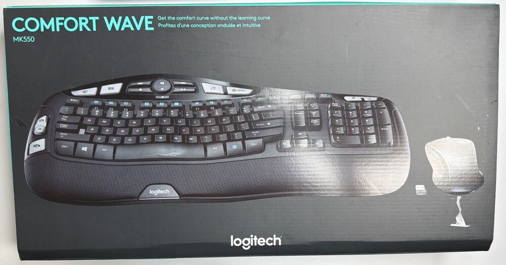 Logitech MK550 Comfort Wave K350 Wireless Keyboard & Mouse Combo W/ Unify Dongle